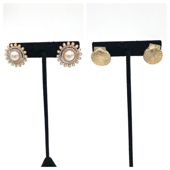 Jewelry - 2 Pairs of Stud Earrings Sea Shell & Faux Pearls